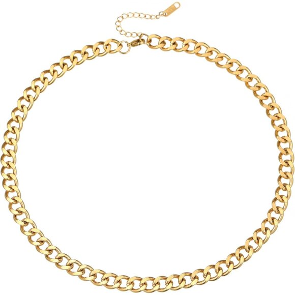 🆕Women Gold Cuban Choker Necklace Chunky Chain Clasp Toggle Herringbone Jewelry - Picture 4 of 6